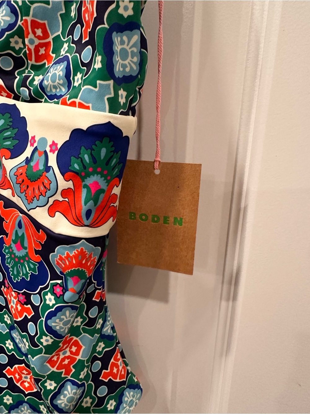 Boden Porto Floral Mosaic One-Piece Swimsuit in Blue, Green & Orange - Picture 4 of 7